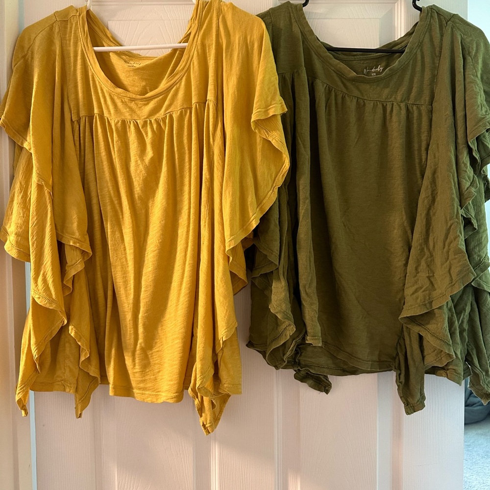 Belk Ruffled Flutter Sleeve Blouses in Yellow and Green